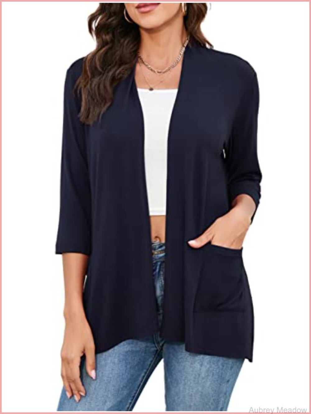 Womens Casual Lightweight Cardigan 3/4 Sleeve Open Front Duster with Pockets